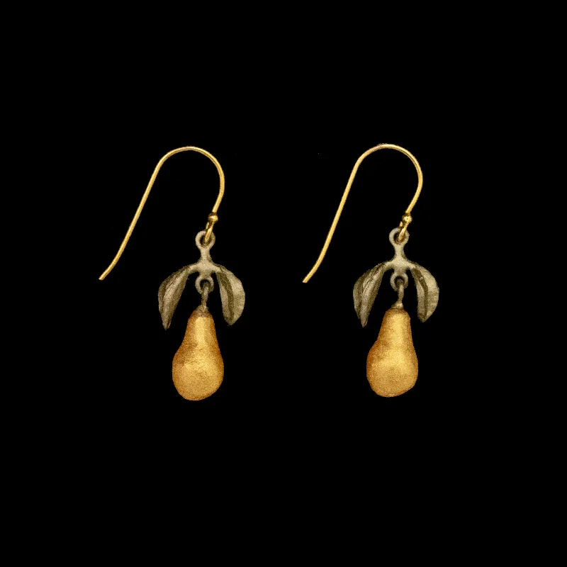 ladies-sterling-silver-leverback-earrings-Golden Pear Earrings - Wire