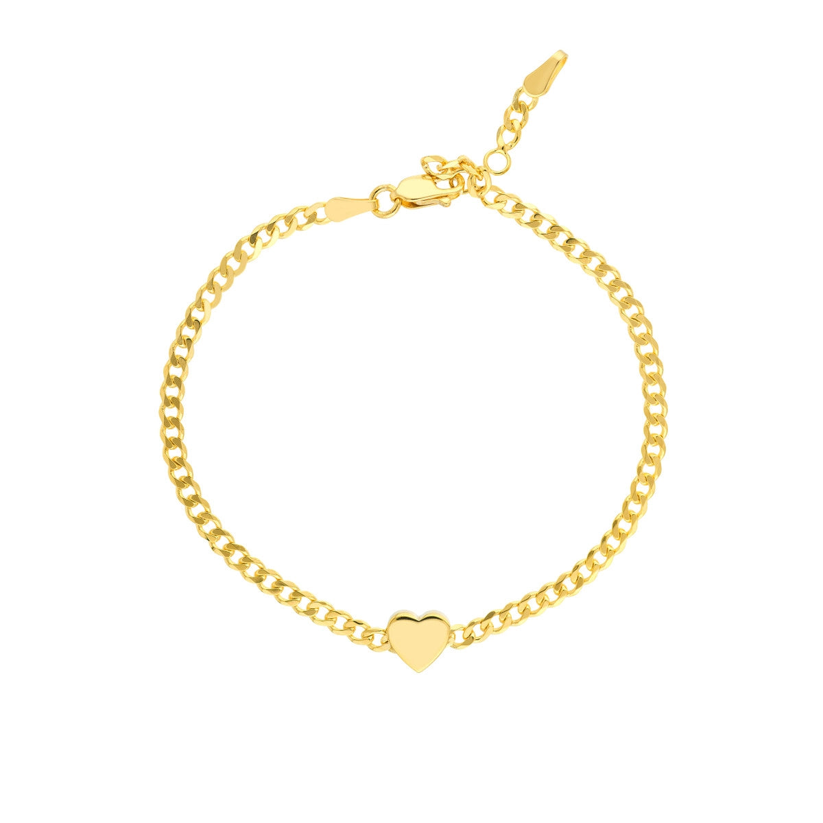 Ladies bracelets elegant elegance -14K Yellow Gold Curb Link Heart Bracelet