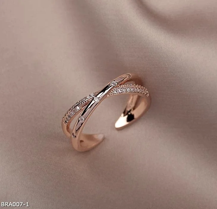 ladies-minimalist-silver-rings-Rose gold zircon cross open ring