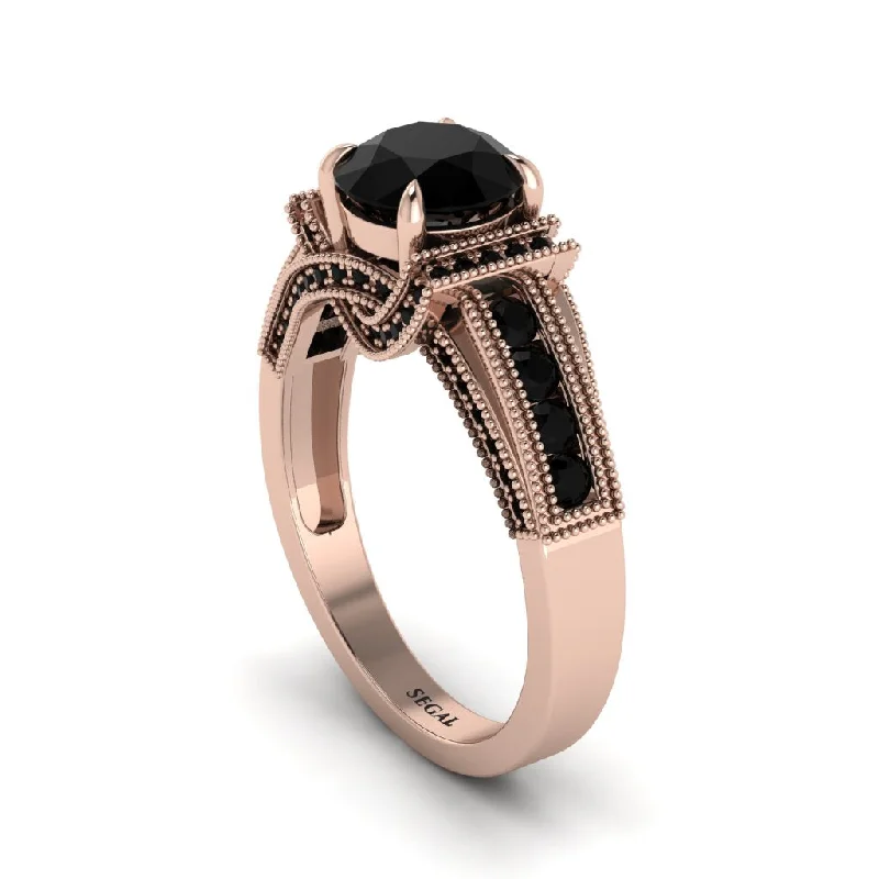 engagement-white-gold-accent-rings-Black Diamond Eternal Embrace Milgrain Engagement Ring - Fernanda No. 38