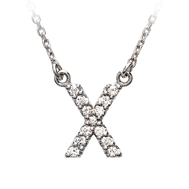 Ladies necklaces with mixed alloys -1/8 Cttw Diamond & 14k White Gold Block Initial Necklace, Letter X