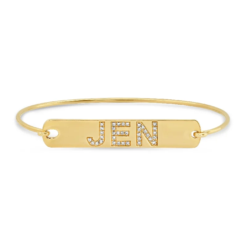 Ladies bracelets for runway vibes -CUSTOM DIAMOND LETTER TAG BRACELET, GOLD