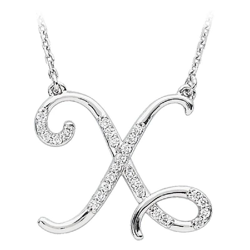 Ladies necklaces for instructors -1/8 Ctw Diamond 14k White Gold Medium Script Initial X Necklace, 17in