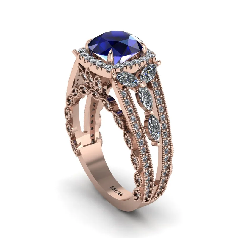 engagement-princess-cut-diamond-rings-Sapphire Eternal Embrace Double Shank Filigree Engagement Ring - Celine No. 14