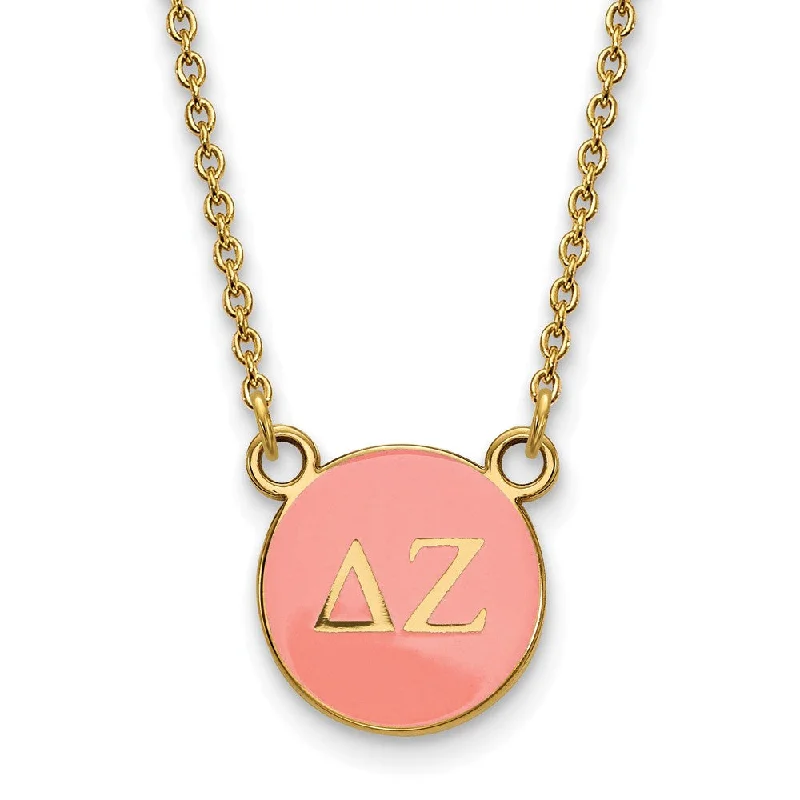 Ladies necklaces with rose rhodonite -14K Plated Silver Delta Zeta Small Enamel Greek Letters Disc Necklace