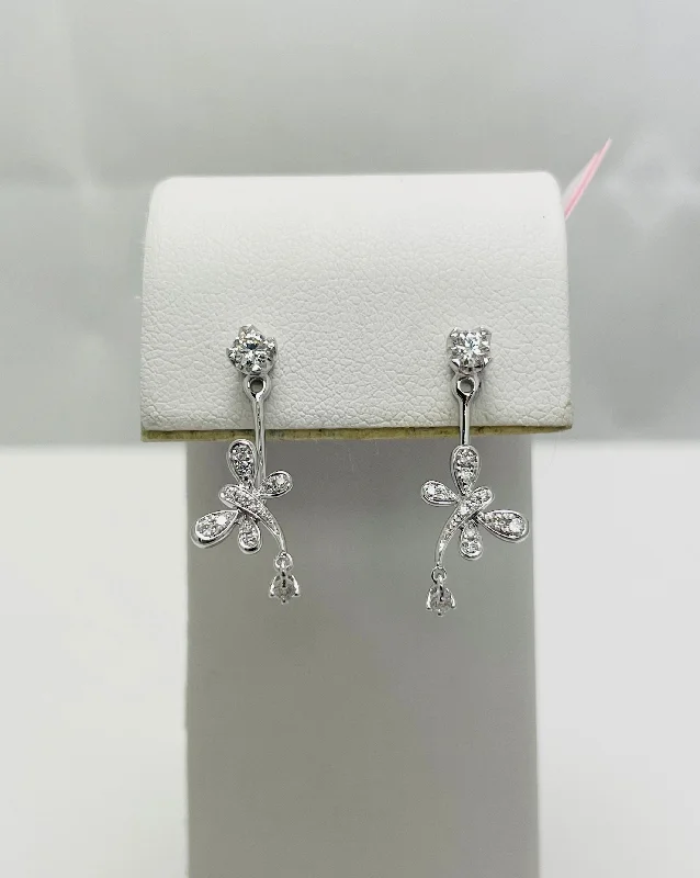 ladies-pearl-silver-earrings-New! 18k White Gold Peek A Boo Diamond Dragonfly Earrings