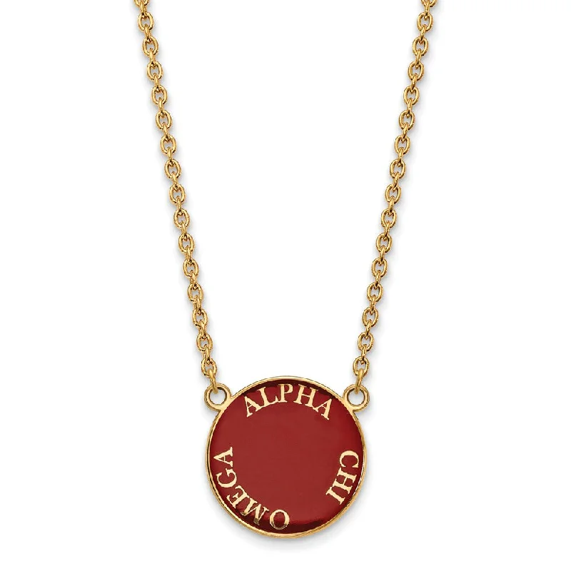 Ladies necklaces elegant flair -14K Plated Silver Alpha Chi Omega Large Enamel Disc Necklace