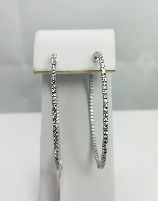 ladies-classic-post-earrings-New! Natural Diamond 14k White Gold 50mm Inside Outside Hoop Earrings