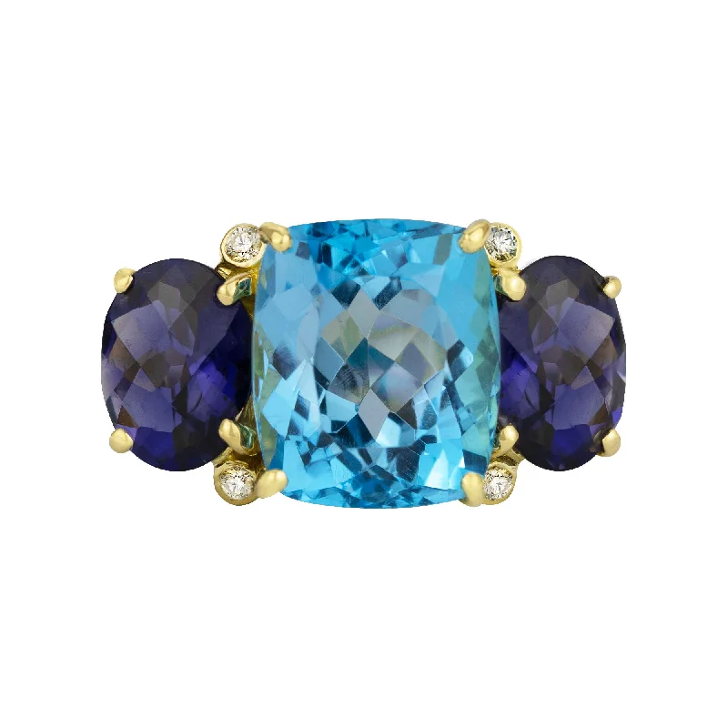 ladies-silver-twist-rings-Ring - Blue Topaz, Iolite And Diamond