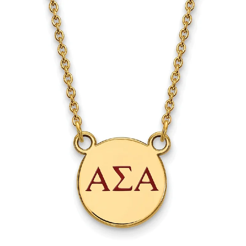 Ladies necklaces space-age style -14K Plated Silver Alpha Sigma Alpha Small Red Enamel Necklace