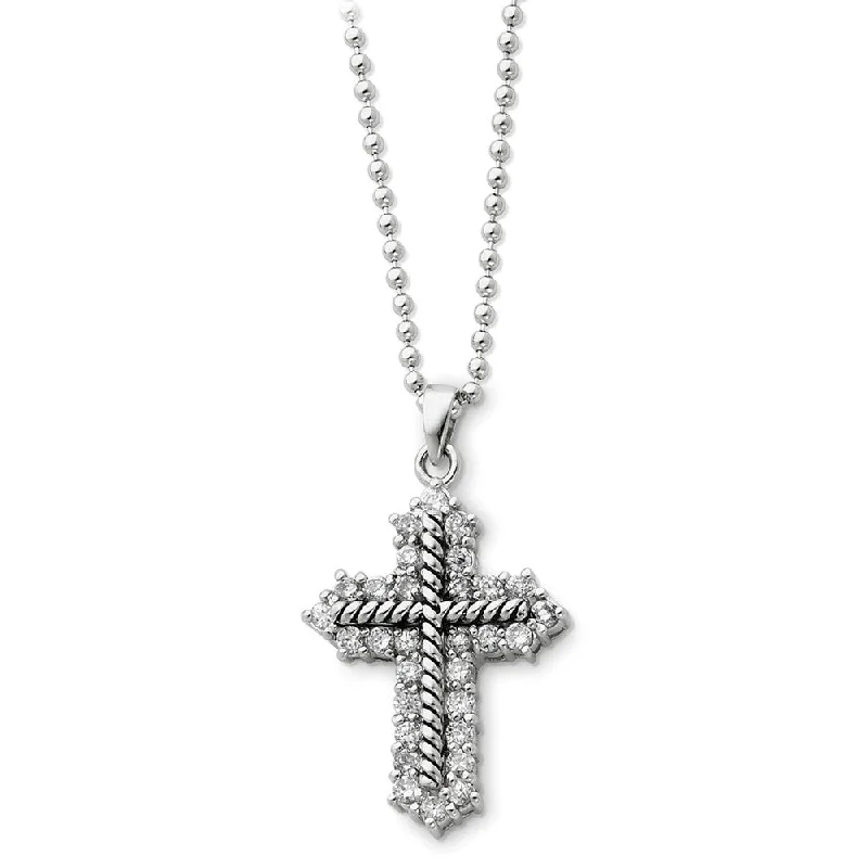 Ladies necklaces light elegance -Rhodium Sterling Silver & CZ Eternal Perspective Cross Necklace, 18in