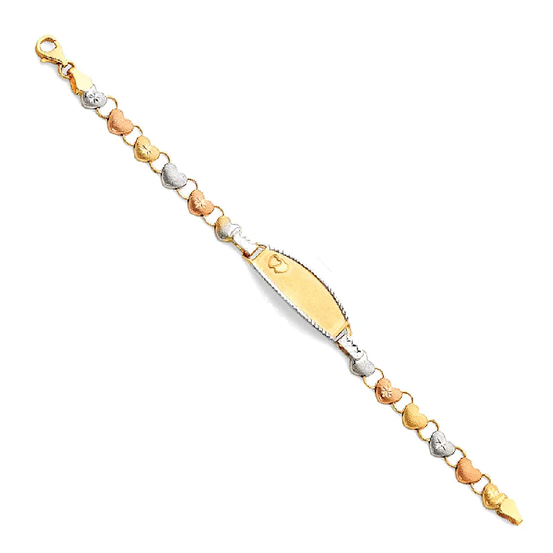 Ladies bracelets chic flair -14K Tri-Color Baby ID Hearts Bracelet