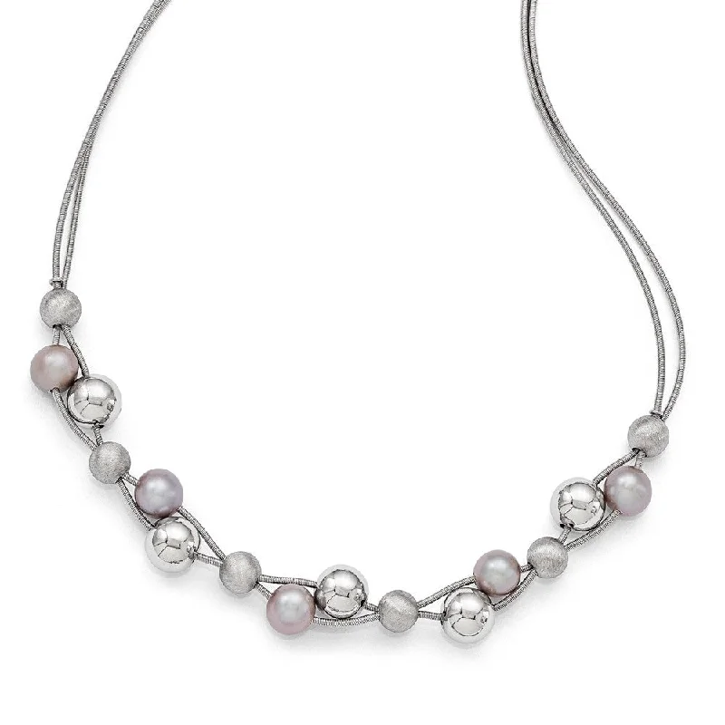 Ladies necklaces with faceted beads -Gray FW Cultured Pearl & Beaded Double Strand Sterling Silver Necklace