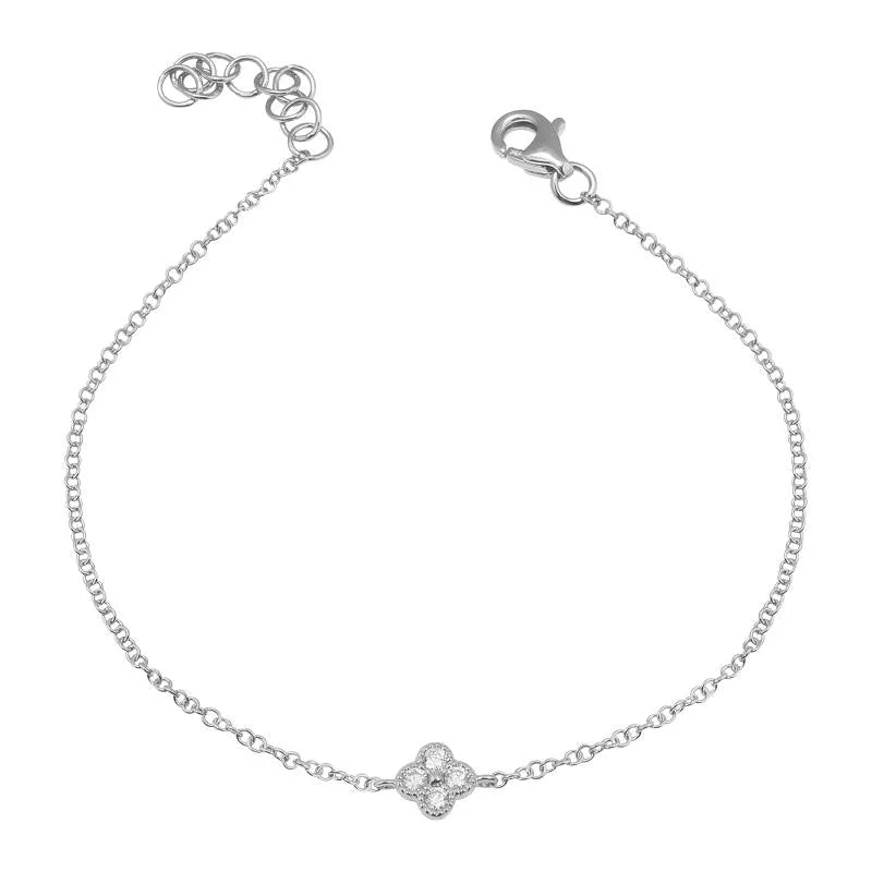 Ladies bracelets with lace agate -14K White Gold Diamond Clover Bracelet