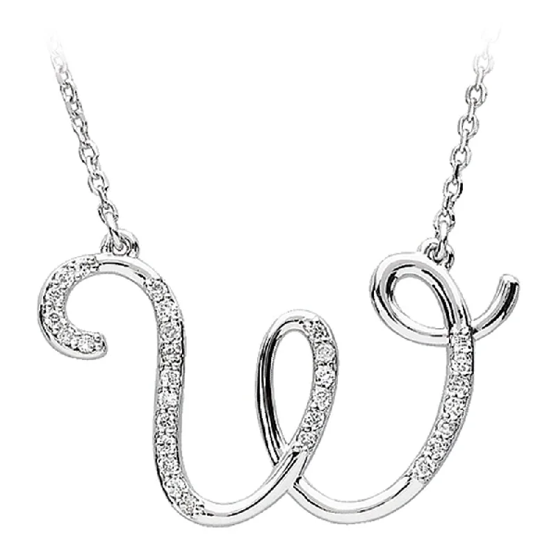 Ladies necklaces whisper-light chains -1/6 Ctw Diamond Sterling Silver Medium Script Initial W Necklace, 16in