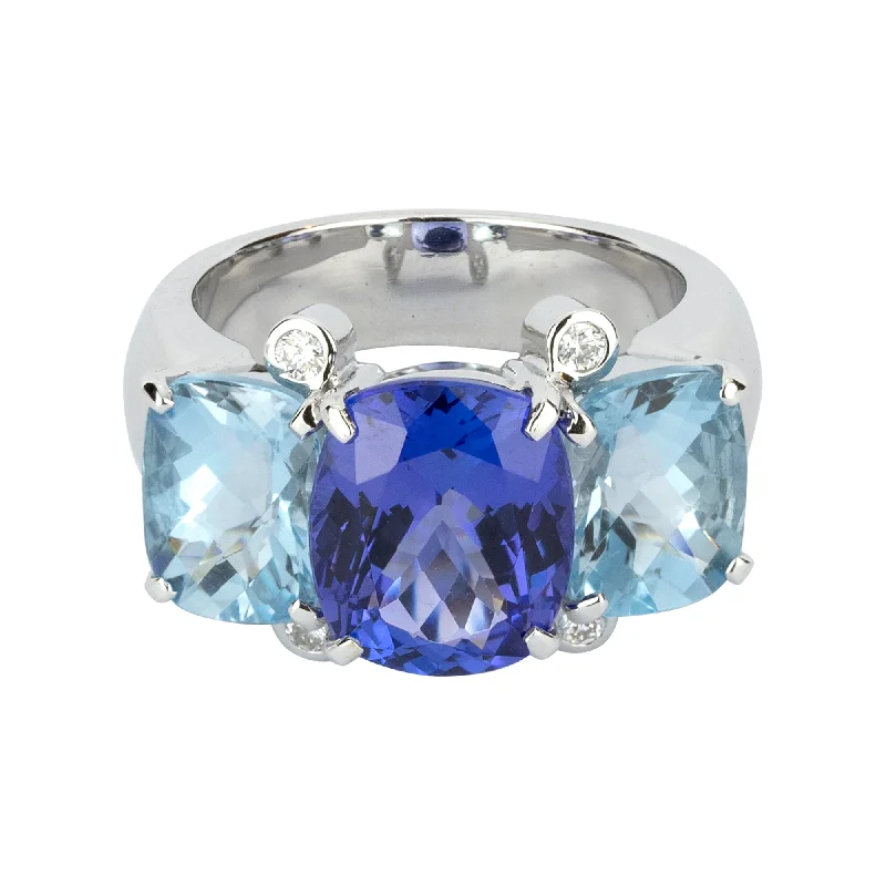 ladies-asscher-cut-platinum-rings-Ring - Tanzanite, Blue Topaz And Diamond