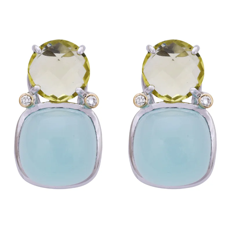 ladies-diamond-gold-earrings-Earrings- Lemon Quartz, Chalcedony and Diamond