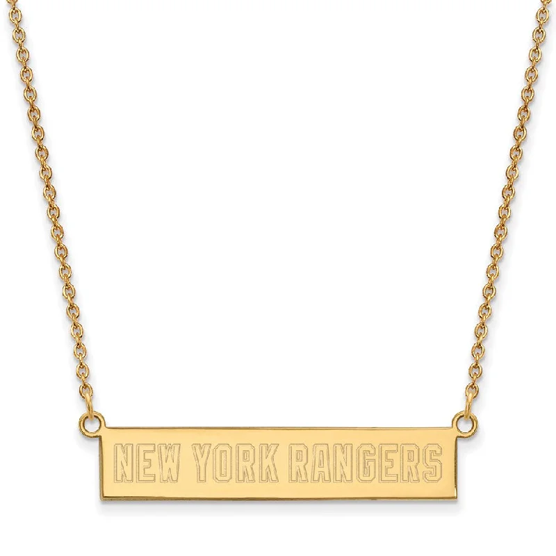 Ladies necklaces for road warriors -SS 14k Yellow Gold Plated NHL New York Rangers SM Bar Necklace, 18 In