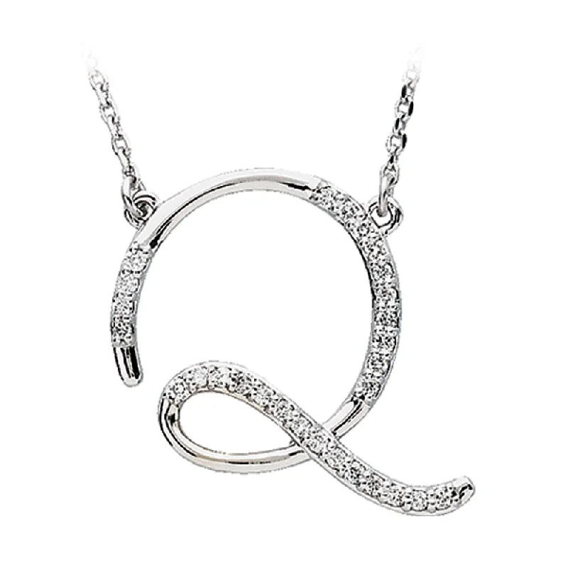 Ladies necklaces for cozy fall -1/8 Ctw Diamond 14k White Gold Medium Script Initial Q Necklace, 17in