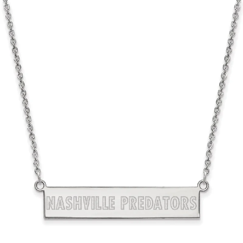 Ladies necklaces for easy wear -Sterling Silver NHL Predators Small Bar Necklace, 18 In