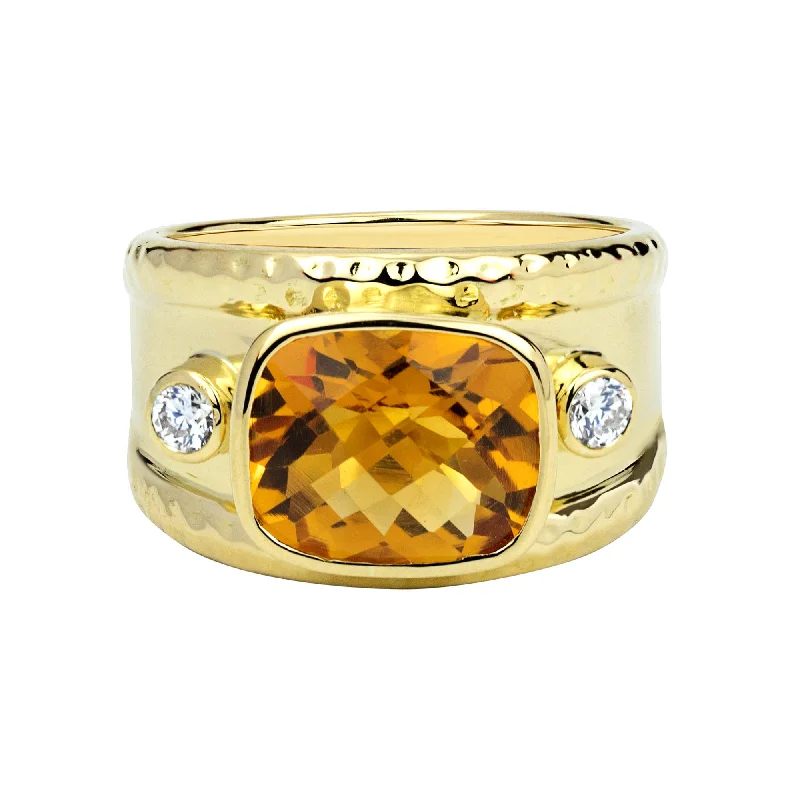 ladies-asscher-cut-silver-rings-Ring - Citrine And Diamond (2322E)