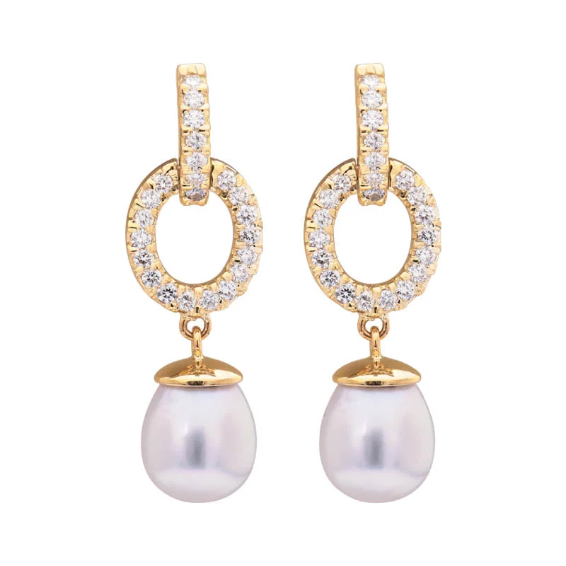 ladies-affordable-gold-earrings-Earrings- South Sea Pearl and Diamond