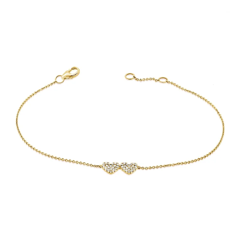 Ladies bracelets for wanderlust vibes -14K Yellow Gold Diamond Double Heart Bracelet