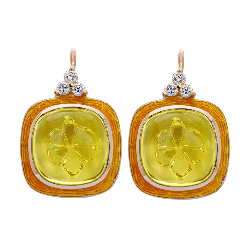 ladies-luxury-rose-gold-earrings-Earrings- Lemon Quartz and Diamond (Enamel)