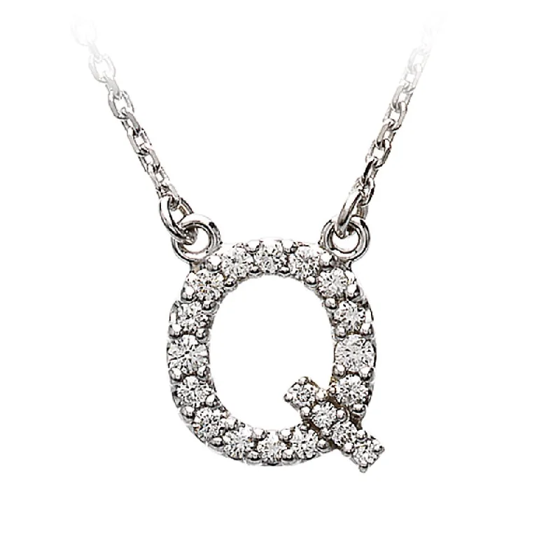 Ladies necklaces pastel hues -1/6 Cttw Diamond & 14k White Gold Block Initial Necklace, Letter Q