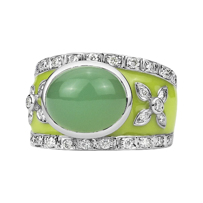 ladies-sapphire-shank-rings-Ring - Chrysoprase And Diamond (enamel)