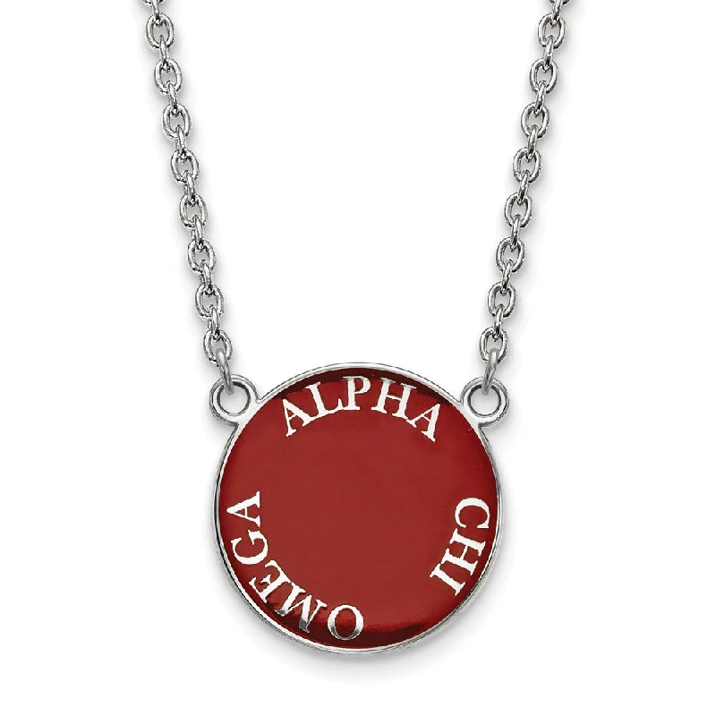 Ladies necklaces for fashion gurus -Sterling Silver Alpha Chi Omega Large Enamel Disc Necklace