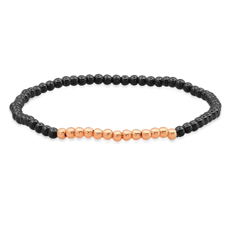 Ladies bracelets with ocean chrysocolla -STRETCH BRACELET, BLACK & ROSE GOLD