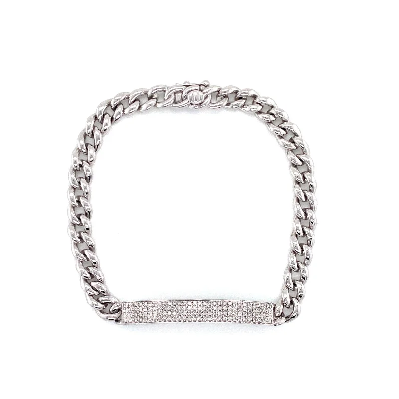 Ladies bracelets for boho vibes -14K White Gold Diamond Plate Curb Link Bracelet