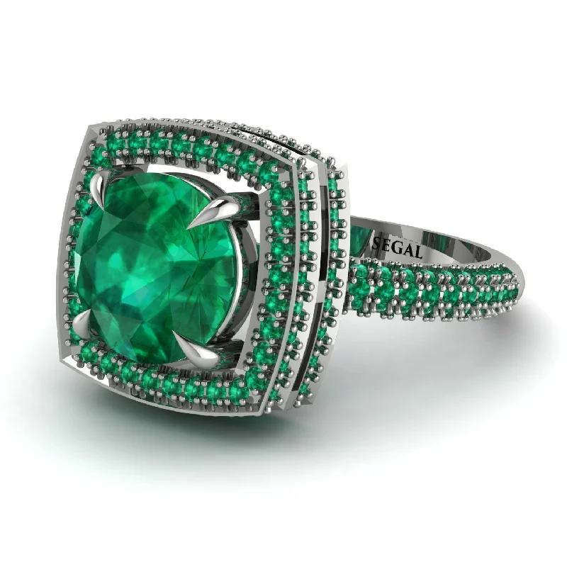 engagement-white-gold-accent-rings-Round Emerald Double Halo Engagement Ring - Kayleigh No. 21