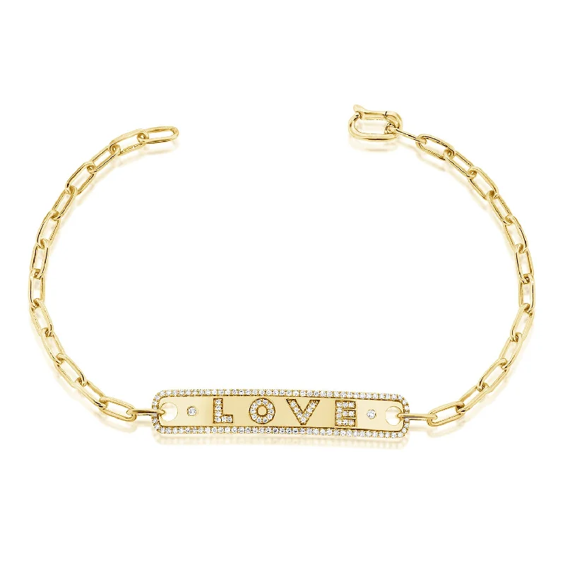 Ladies bracelets for workshop vibes -14K Yellow Gold Diamond "Love" Bar Bracelet