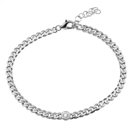 Ladies bracelets gentle elegance -14K White Gold Diamond Bezel Curb Link Bracelet