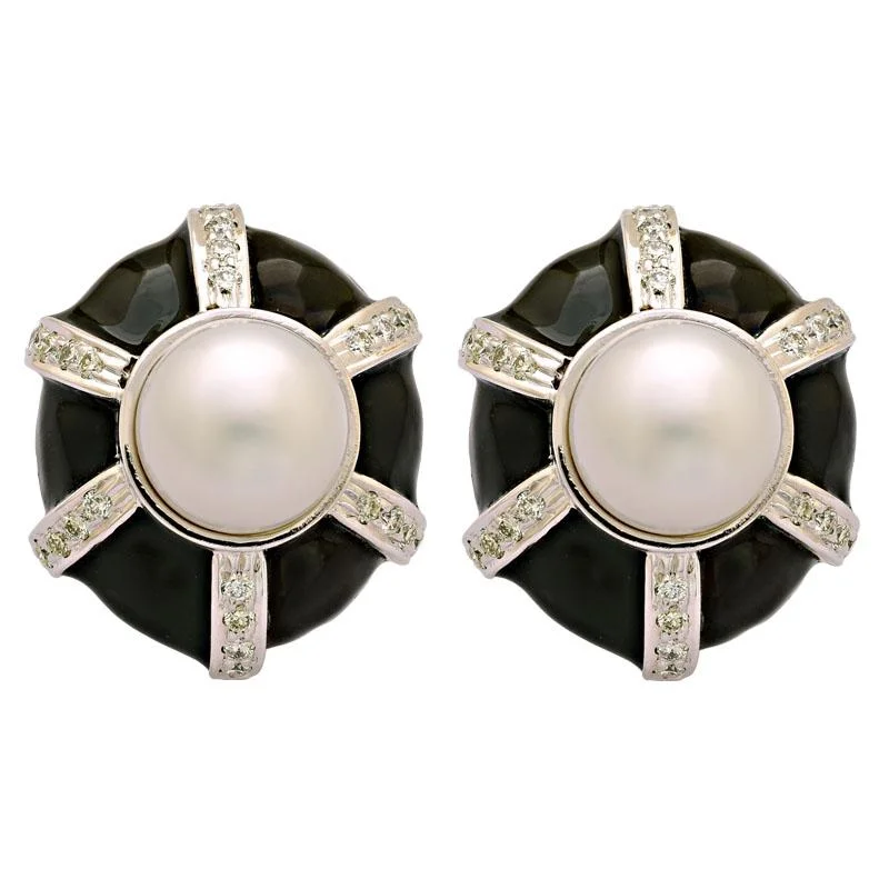 ladies-star-post-earrings-Earrings-South Sea Pearl and Diamond (Enamel)  (213FS)