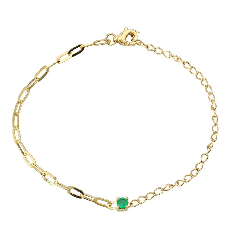 Ladies bracelets with sea calcite -14k Yellow Gold Emerald Mixed Chain Bracelet