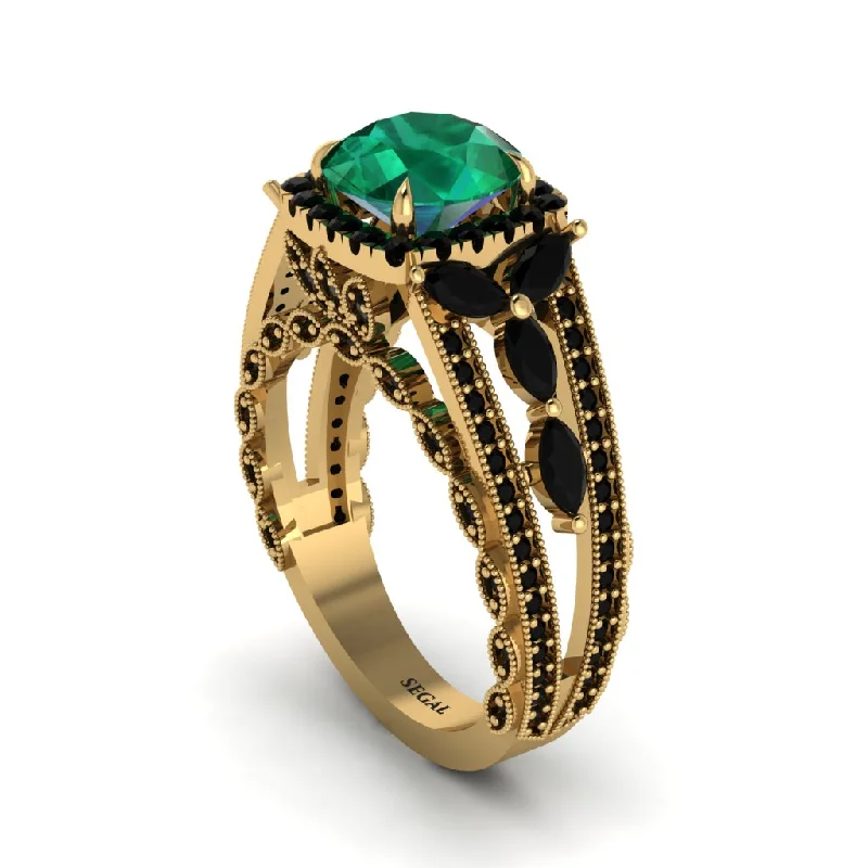 engagement-white-gold-cathedral-rings-Emerald Eternal Embrace Double Shank Filigree Engagement Ring - Celine No. 34