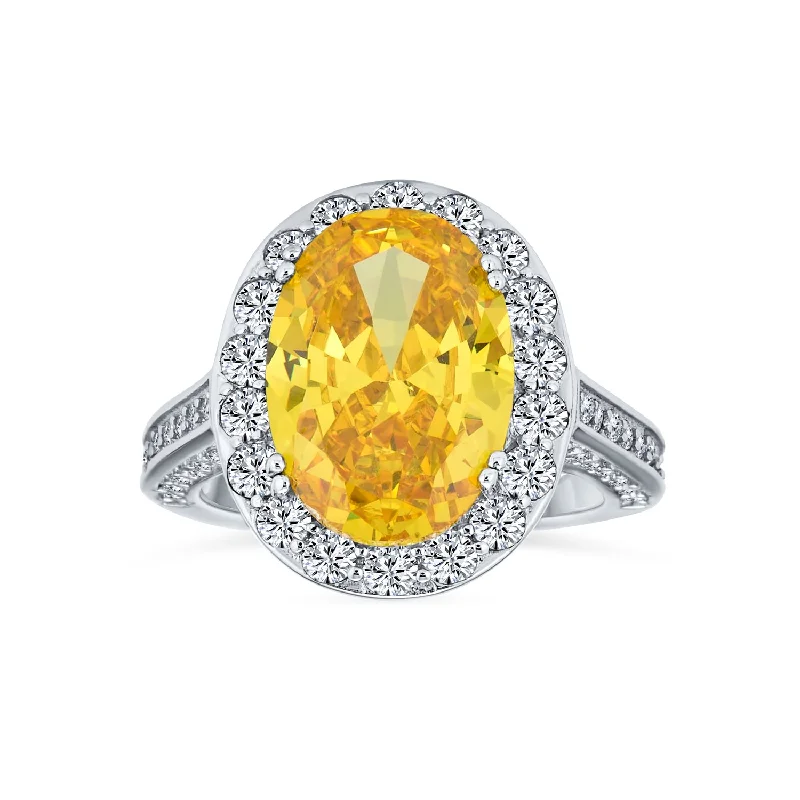 engagement-princess-cut-silver-rings-6CT Canary Yellow Oval Halo AAA CZ 925 Silver Engagement Ring with Pave Band