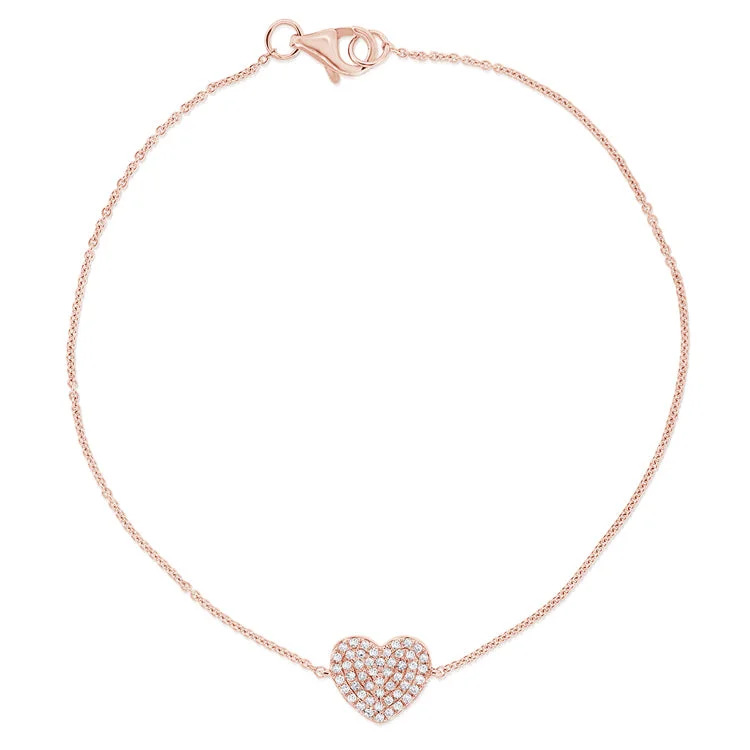 Ladies bracelets for wrist stacks -14K Rose Gold Diamond Pave Heart Bracelet