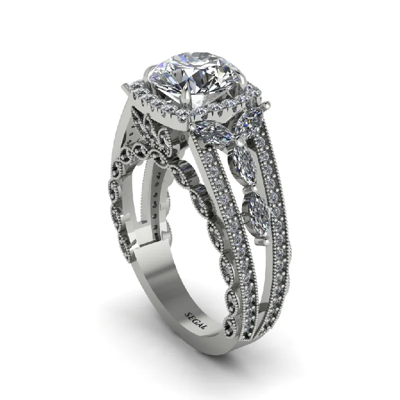 engagement-white-gold-wide-band-rings-Diamond Eternal Embrace Double Shank Filigree Engagement Ring - Celine No. 3