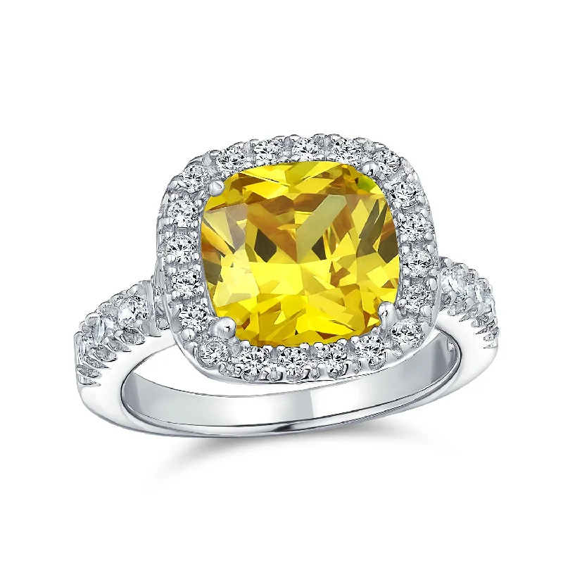 engagement-marquise-cut-emerald-rings-Classic 6CT Canary Yellow Halo Cushion Cut Engagement Ring Sterling Silver