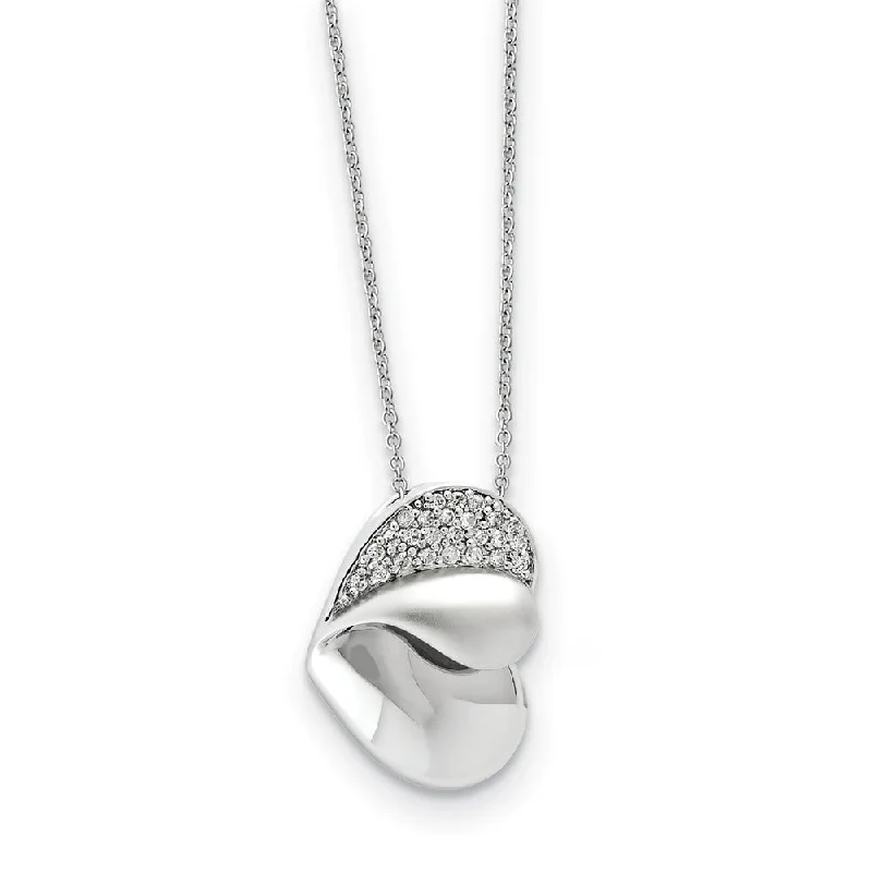 Ladies necklaces forged craftsmanship -Rhodium Plated Sterling Silver & CZ Glimpse of My Heart Necklace, 18in