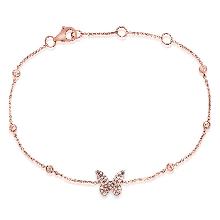 Ladies bracelets for gathering vibes -14K Rose Gold Diamond Butterfly Diamond by the Yard Bracelet