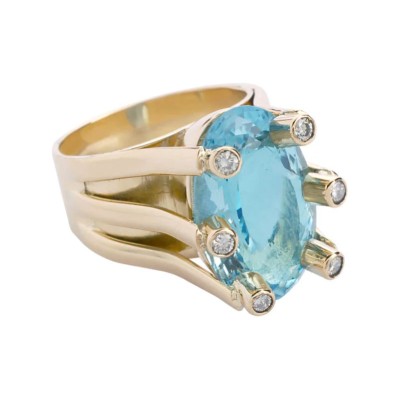 ladies-diamond-filigree-rings-Ring- Aquamarine and Diamond  (1126H)