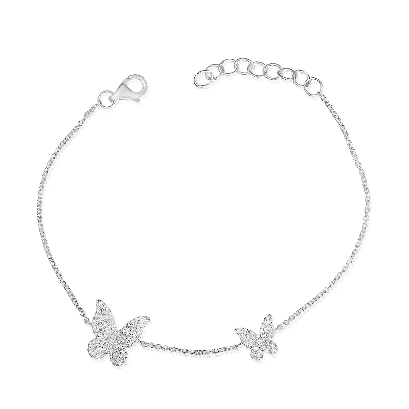 Ladies bracelets with pearl opal -14K White Gold Diamond Pave Double Butterfly Bracelet