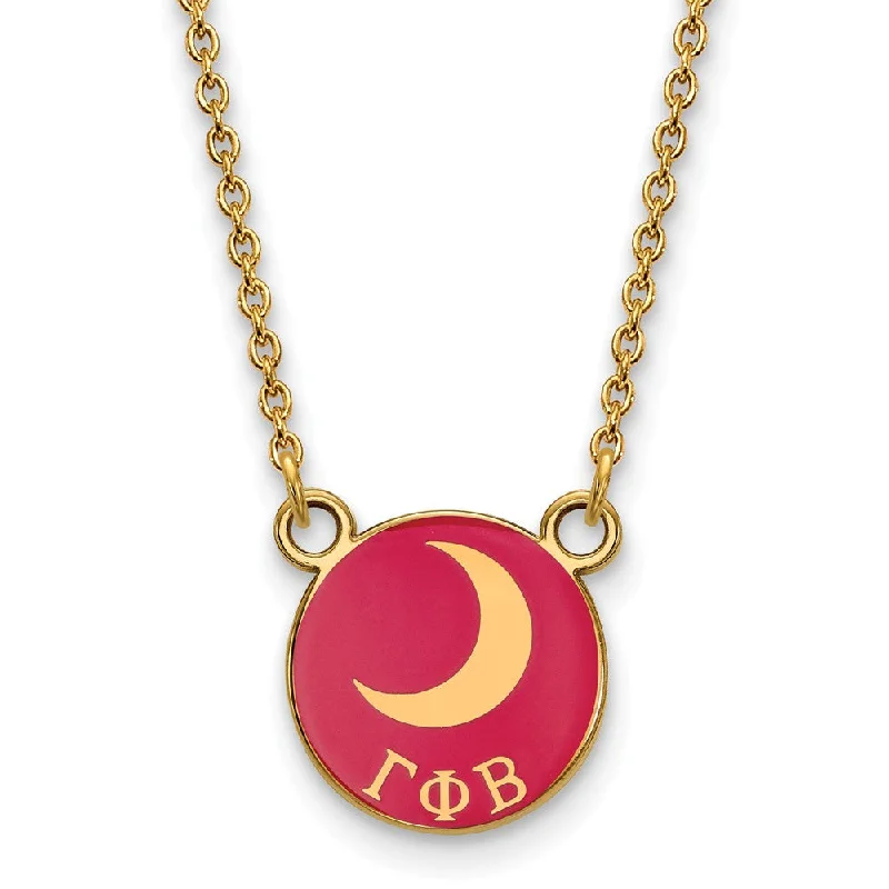 Ladies necklaces for tea moments -14K Plated Silver Gamma Phi Beta Small Dk Pink Enamel w/ Moon Necklace