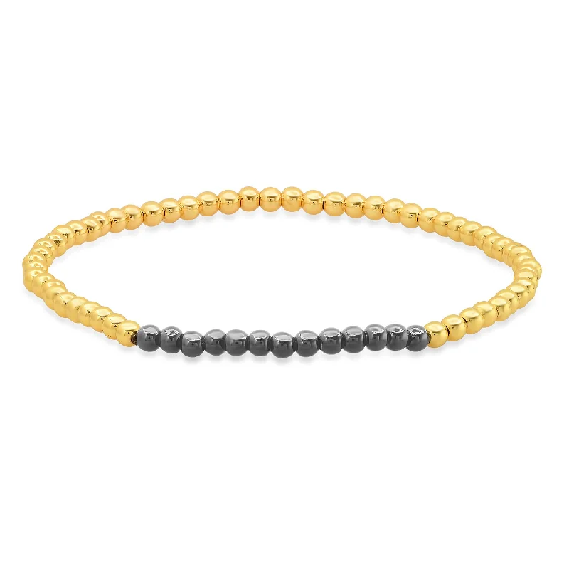 Ladies bracelets with hoot pendants -STRETCH BRACELET, GOLD & BLACK