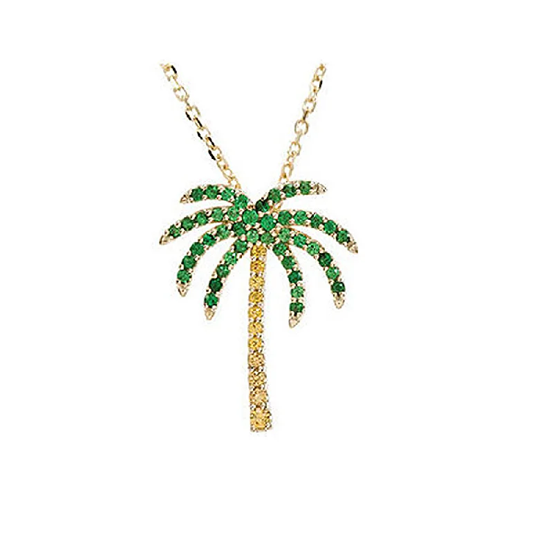 Ladies necklaces for lens crafters -Tsavorite Garnet, Yellow Sapphire & 14k Yellow Gold Palm Tree Necklace